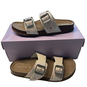 Madden Girl Size 7.5 Brando Double Buckle Slide Sandals Iridescent Mermaidcore
